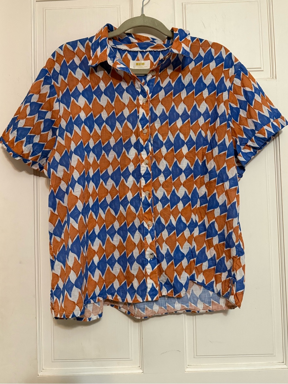 Anthropologie Maeve Short-Sleeve Button-Down in Diamond Print